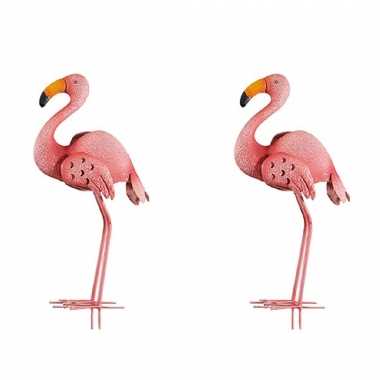 2x stuks dierenbeeld flamingo vogel 47 cm tuinbeeld steker