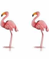 2x stuks dierenbeeld flamingo vogel 47 cm tuinbeeld steker