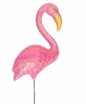 Dierenbeeld oranje flamingo vogel 47 cm tuinbeeld steker