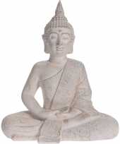Zittend boeddha tuinbeeld antiek creme 62 cm